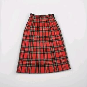 Vtg Scottish Clanwear 100% Pure Wool Red Plaid Tartan Kilt Women's Sz 10 Made UK